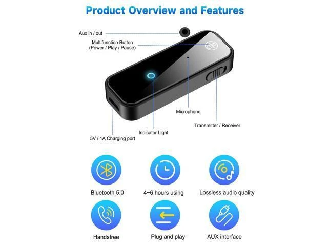 Alt view image 7 of 7 - Bluetooth 5.0 Adapter 3.5mm Jack Aux Dongle 2-in-1 Wireless Transmitter Receiver with RCA & AUX TX and RX Modes for Wireless Audio Headphones TV Car Home Stereo Travel Flight and Gym Use