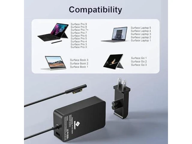 Alt view image 3 of 5 - 65W Charger with 6FT Power Cord 100-240V 50/60Hz Input 15V-4A Output USB 5V-1A 5W Port Thermal Control Overload Cut-Off Short Circuit Protection for Tablets & Laptops Supports 44W 36W