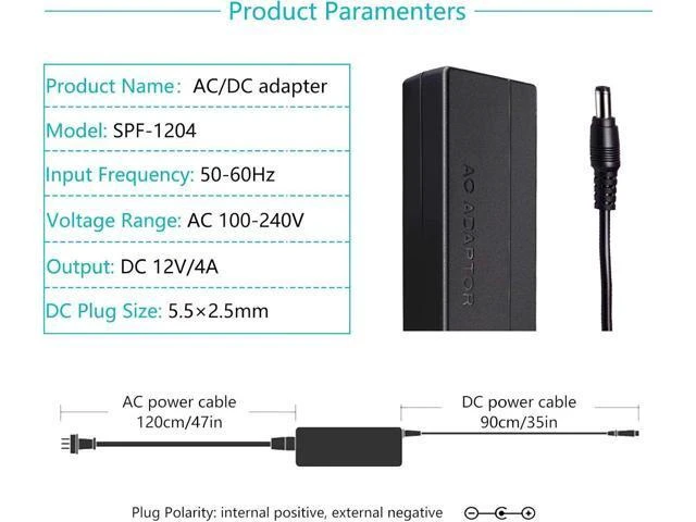 Alt view image 3 of 7 - 12V 4A 48W AC/DC Power Adapter Power Supply with 5.5x2.1mm DC Plug 100-240V 50/60Hz Input Voltage Current Short-Circuit & Thermal Protection for LCD Monitors and LED Strip Lights