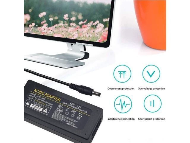 Alt view image 5 of 7 - 12V 4A 48W AC/DC Power Adapter Power Supply with 5.5x2.1mm DC Plug 100-240V 50/60Hz Input Voltage Current Short-Circuit & Thermal Protection for LCD Monitors and LED Strip Lights