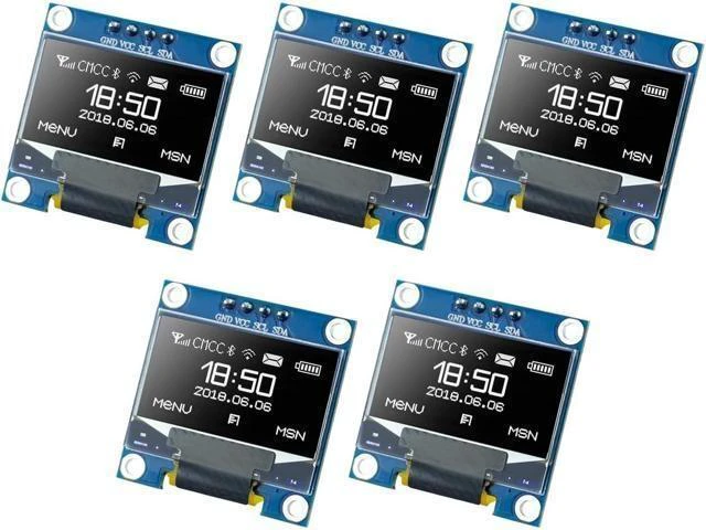 Main image of 0.96-inch OLED I2C IIC Display Module 12864 128x64 Pixels SSD1306 Mini Self-Luminous OLED Screen Board 3.3-5V DC 0.04W/0.08W 160° Viewing Angle 2 I/O Ports for Raspberry Pi White 5 pcs