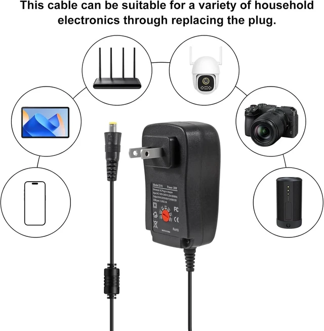 Alt view image 6 of 7 - 30W Universal AC/DC Adapter Power Supply Adjustable Voltage 3V 4.5V 5V 6V 7.5V 9V 12V 100-240V 50/60Hz with 8 Selectable Tips USB Port 1.2A Overvoltage Protection for Household Electronics