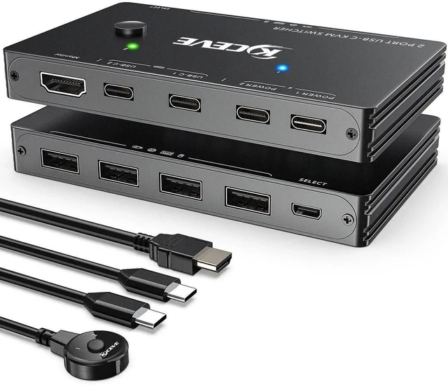 Main image of 2 Port USB-C KVM Switch Type-C KVM Switcher 4K 60Hz Video 87W PD Fast Charging Driver-Free One-Button Switching for 2 Computers to Share One Monitor Keyboard Mouse & USB Peripherals