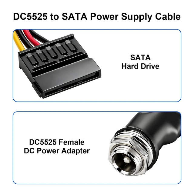 Alt view image 2 of 5 - DC 12V Female to 3 SATA IDE 5V Hard Drive Power Supply Cable DC 5.5x2.5mm SATA Female Extension Cable with Step-Down Voltage Regulator 31.5 inch 1007 18AWG 8mm Hole Diameter 1 to 3