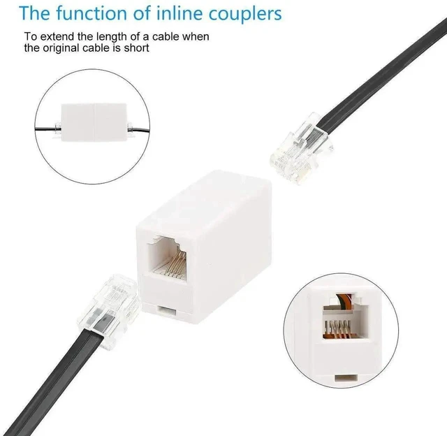 Alt view image 7 of 7 - RJ11 6P4C Female to Female Inline Coupler Straight Telephone Cable Connector for Cord Splicing and Landline Phone Extension Straight-Through Wiring Insulated Housing No Tools White 2 Pack