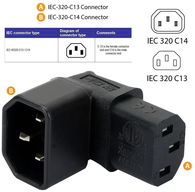 Alt view image 2 of 7 - IEC 320 C14 Male to C13 Female 90° Up Angled Power Extension Connector Adapter 10A 250V for Limited Space PDU Chassis Power Supply and Peripheral Equipment