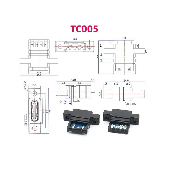Alt view image 5 of 7 - 5pcs/set DIY OEM Type-C Female Socket Connector to 6Pin PCBA Pinout Vertical Screw Mount DC 5V/20V PD Power USB 2.0 480Mbps 65W Max Reversible Plug Orientation for Cabinet Devices