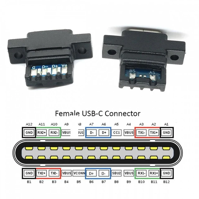 Alt view image 3 of 7 - 5pcs/set DIY OEM Type-C Female Socket Connector to 6Pin PCBA Pinout Vertical Screw Mount DC 5V/20V PD Power USB 2.0 480Mbps 65W Max Reversible Plug Orientation for Cabinet Devices