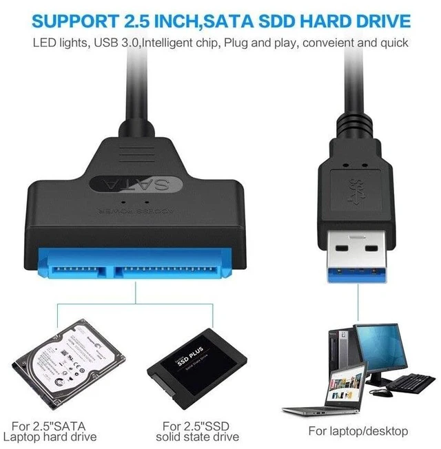 Alt view image 2 of 4 - USB 3.0 to 2.5-Inch SATA III Hard Drive Adapter Cable UASP Converter for Samsung 870 EVO SATA III SSD 2.5-Inch Internal Solid State Drive 250GB 500GB 1TB 2TB 4TB USB 2.0 and 1.0 Bus Compatible
