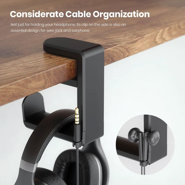Alt view image 7 of 7 - Rotating Headphone Stand Adjustable Clamp-on Headset Holder Hanger with 360-Degree Swivel Arm Cable Organizer and Rubber Pads for 0.31-1.57 Inch Thick Desks and Wired or Wireless Headphones