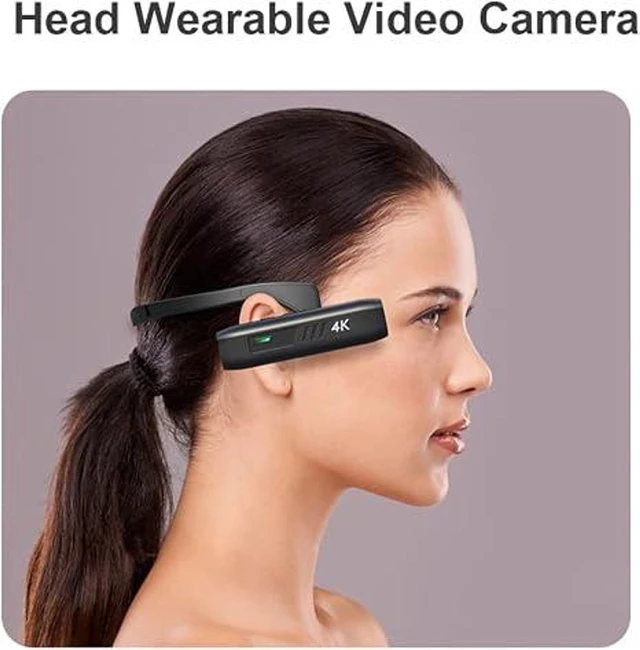 Alt view image 3 of 5 - 4K 30FPS Head-Mounted Wearable Video Camera WiFi Camcorder and Webcam 120° Wide Angle Lens EIS 2.0 Anti-Shake APP Control 2200mA Battery USB-C 8GB-512GB TF Card Support for Vlog Recording