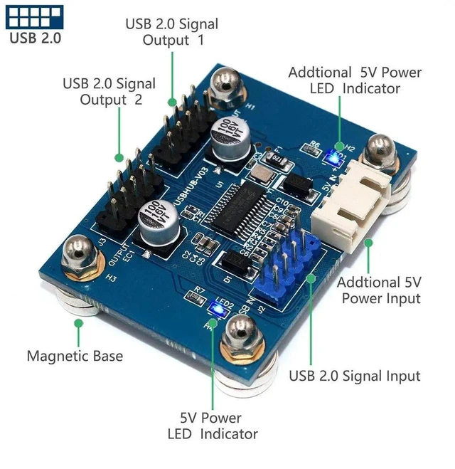 Alt view image 7 of 7 - USB2.0 9Pin Motherboard Header 1-to-2 Splitter Cable Internal USB Male to Dual Male Adapter with 180° Plug and Extra SATA Power Cord 30CM for PC Case DIY Expansion