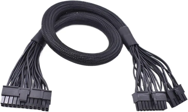 Main image of 18 Pin + 10 Pin to 24 ATX PSU Power Adapter Cable for Standard ATX Motherboard Power Port Conversion and Power Supply Connection UL1007 18AWG Tinned Copper 60cm Black Sleeved