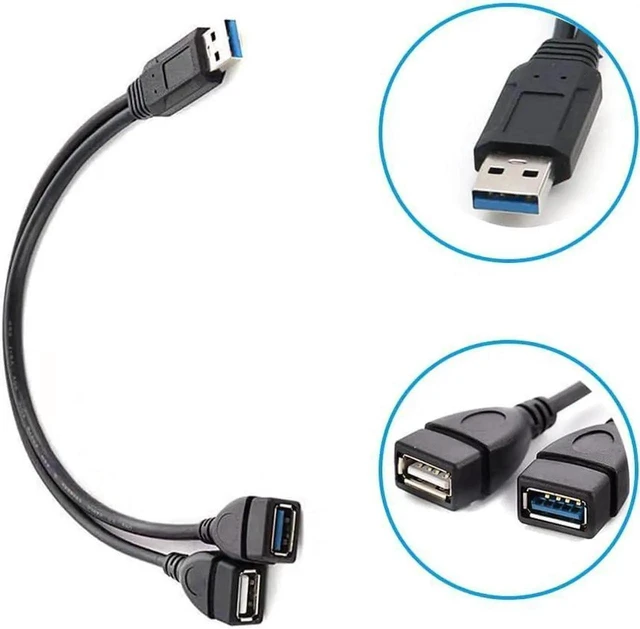 Alt view image 2 of 7 - USB3.0 Female to Dual USB-A Male Splitter Extension Cable 2 Pack 5Gbps SuperSpeed Data Transfer Plug and Play Port Expander for Laptop Desktop PC and Car Devices
