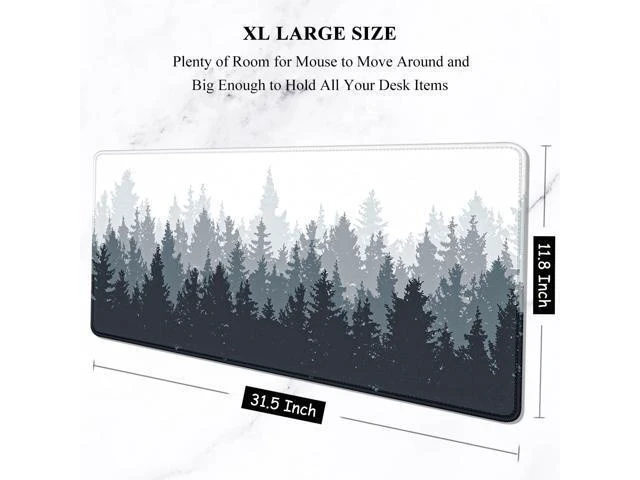 Alt view image 2 of 7 - Large XXL Gaming Mouse Pad Desk Mat Extended Long Desktop Mousepad and Desk Pad for Keyboard and Mice Thin Profile Surface for Desktop Black White Forest 31.5 x 11.8 Inch