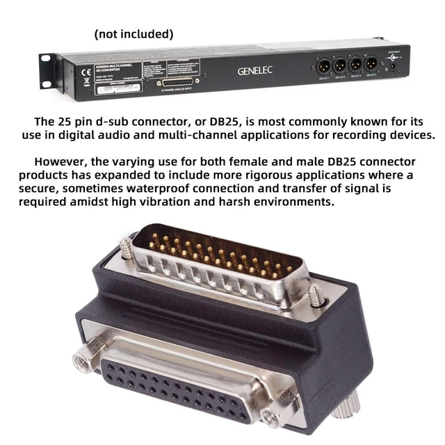 Alt view image 4 of 7 - DB25 25-Pin Male to Female Extension Cable Adapter D-Sub Parallel LPT AES/EBU Connector 90-Degree Upward-Angled Plug-to-Socket Adapter with Male Nuts and Female Screws Two-Row Contacts