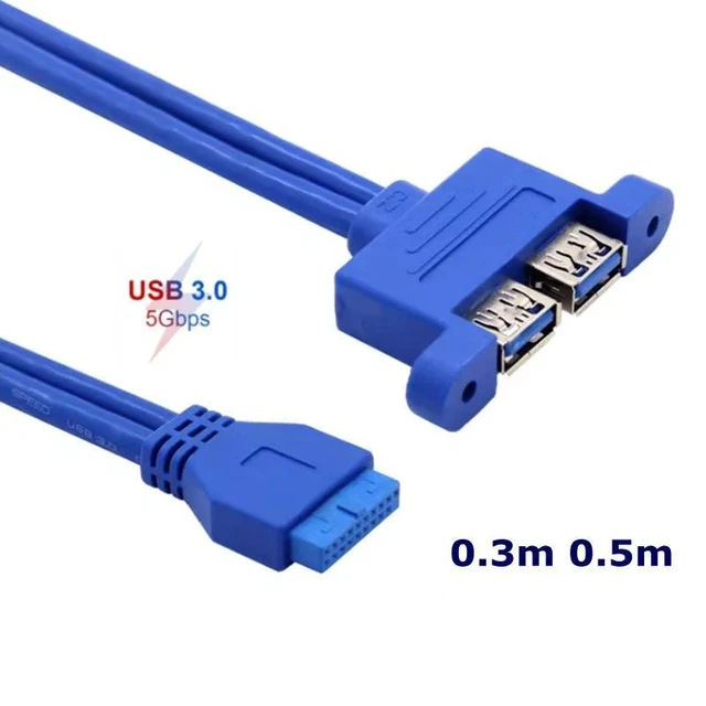 Alt view image 2 of 3 - PC Mainboard 20 Pin to Dual USB 3.0 Port Panel Bracket Extension Cable Motherboard 2-Port USB 3.0 Express Extension Cable Mainboard Panel Cable 30cm