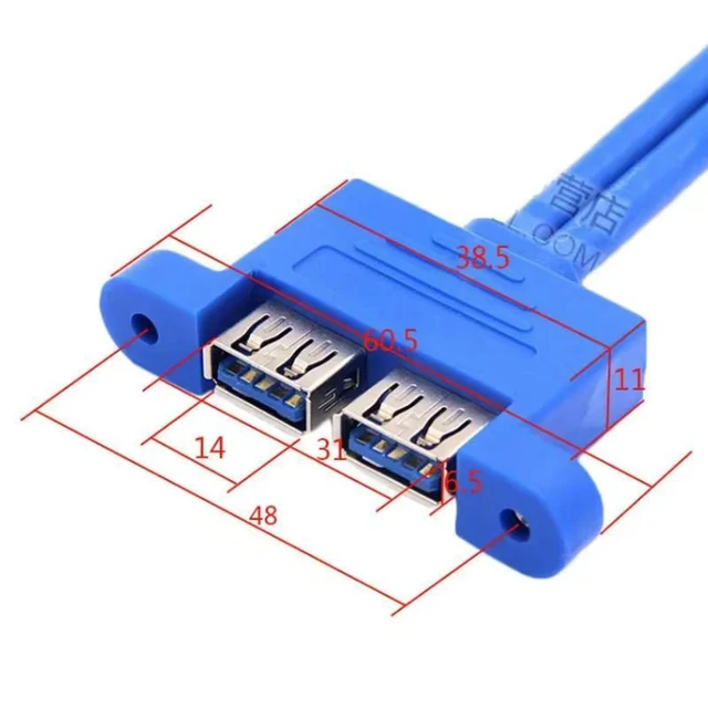 Alt view image 3 of 3 - PC Mainboard 20 Pin to Dual USB 3.0 Port Panel Bracket Extension Cable Motherboard 2-Port USB 3.0 Express Extension Cable Mainboard Panel Cable 30cm