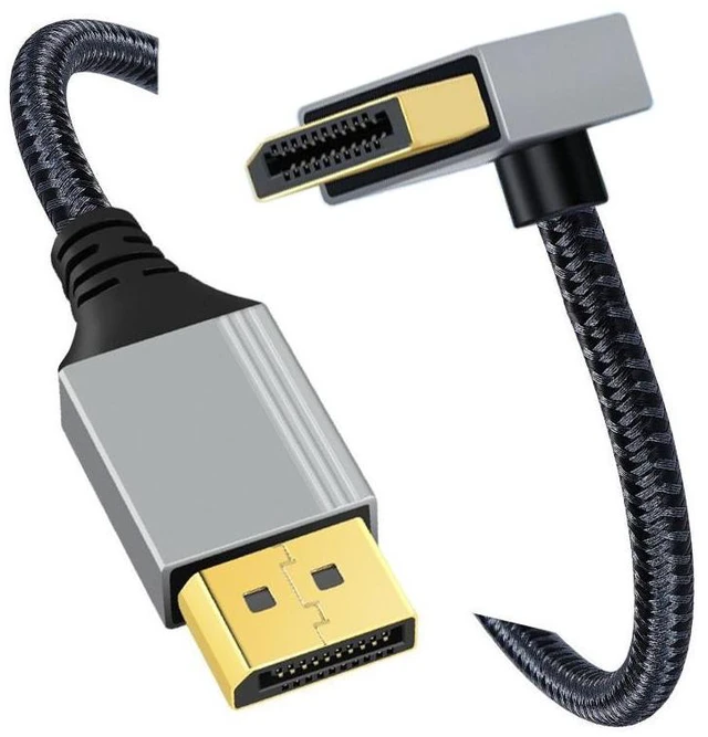Main image of 100cm Up-Angled DisplayPort DP to DP Cable 90-Degree DisplayPort Cable 4K 60Hz UHD Video Cable with 32.4Gbps Bandwidth Silver Aluminum Alloy Shell Braided Sleeve for Desktop Laptop Monitor