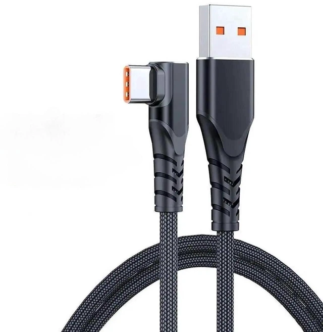 Main image of USB C to C Power Delivery Cable 3.3FT 90 Degree Right Angle Braided Type-C Charging Cord 66W 6A Fast Charging for iPhone 15 Samsung Galaxy S10 Google Pixel 7 and USB-C Electronics Black