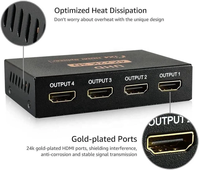 Alt view image 3 of 6 - 4K 2160P 3D HDMI Splitter 1 Input 4 Output Video and HD Audio Signal Distributor Multi-Display HDMI Duplicator for Projection Monitoring and Home Theater Plug-and-Play