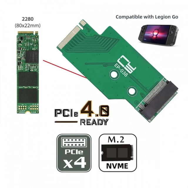 Alt view image 4 of 7 - NGFF NVMe M-Key 2242 to 2280 M.2 SSD Extension Adapter 22x42mm to 22x80mm Male to Female PCI-Express4.0 x4 2280 Drive Storage Upgrade 2mm Maximum SSD Height Compatible with Legion Go Game Boy