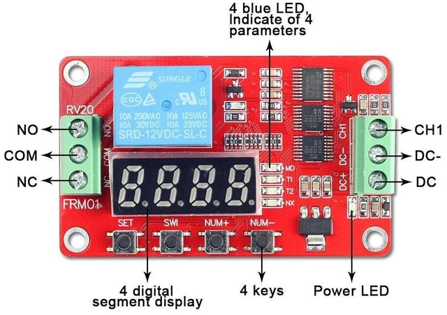 Alt view image 6 of 7 - DC 12V Programmable Time Delay Relay Module On Delay Off Delay Timer with Segment LED Display 0.1s to 270h Range 18 Modes Reverse Protection Auto Power Saving PLC and NPN/PNP Sensor Signal Control