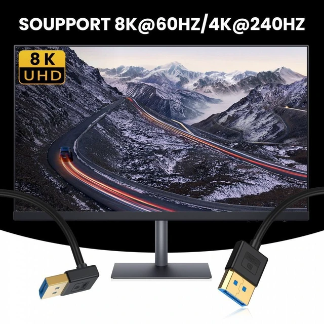 Alt view image 4 of 7 - DisplayPort 1.4 Cable DP to DP Angled Video Cable 8K 60Hz and 4K 144Hz High Speed 32.4Gbps Ultrafine Flexible Cable with 90 Degree Connector 4.0mm Diameter for Desktop Laptop Monitor 100cm