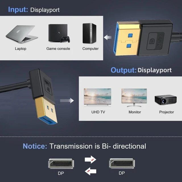 Alt view image 5 of 7 - DisplayPort 1.4 Cable DP to DP Angled Video Cable 8K 60Hz and 4K 144Hz High Speed 32.4Gbps Ultrafine Flexible Cable with 90 Degree Connector 4.0mm Diameter for Desktop Laptop Monitor 100cm