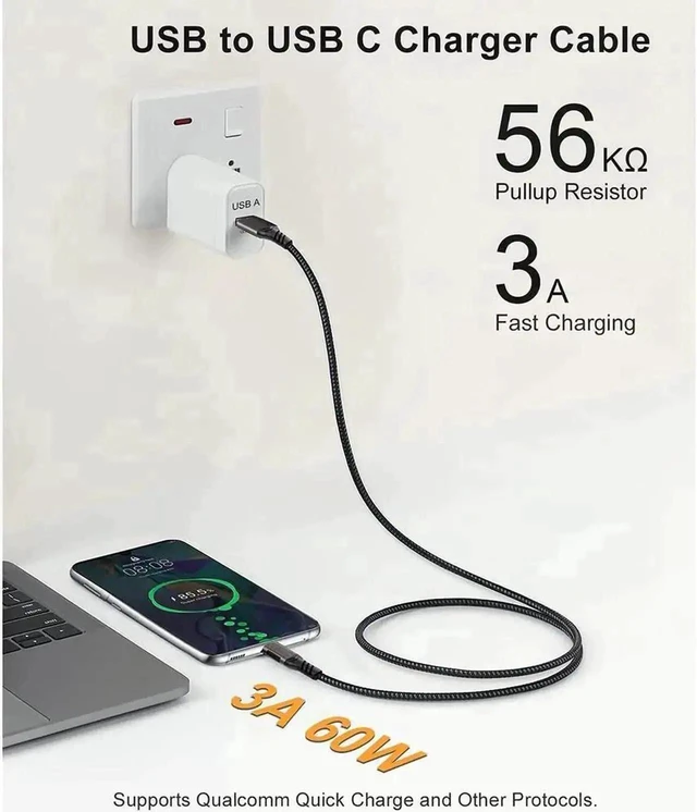 Alt view image 5 of 7 - USB A to USB C Fast Charging Cable 60W 3A 10Gbps USB 3.1/3.2 Data Sync Cord for Samsung Galaxy S22 S21 S20 and Type-C Devices Nylon Braided 2-Pack 1M/3.3ft
