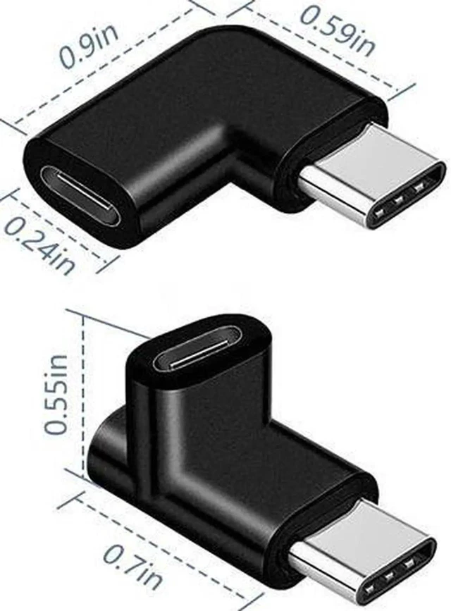 Alt view image 3 of 7 - USB-C Male to Female 90° Right Angle Adapter 4-Way L/U/D/R Type-C Elbow Port Extension Connector for Data Sync and PD Fast Charging in Tight Spaces 2 Pack