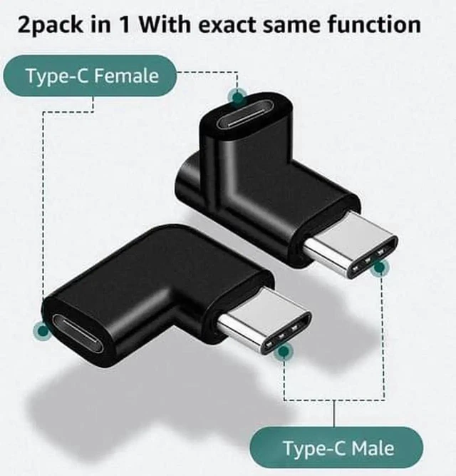 Alt view image 7 of 7 - USB-C Male to Female 90° Right Angle Adapter 4-Way L/U/D/R Type-C Elbow Port Extension Connector for Data Sync and PD Fast Charging in Tight Spaces 2 Pack