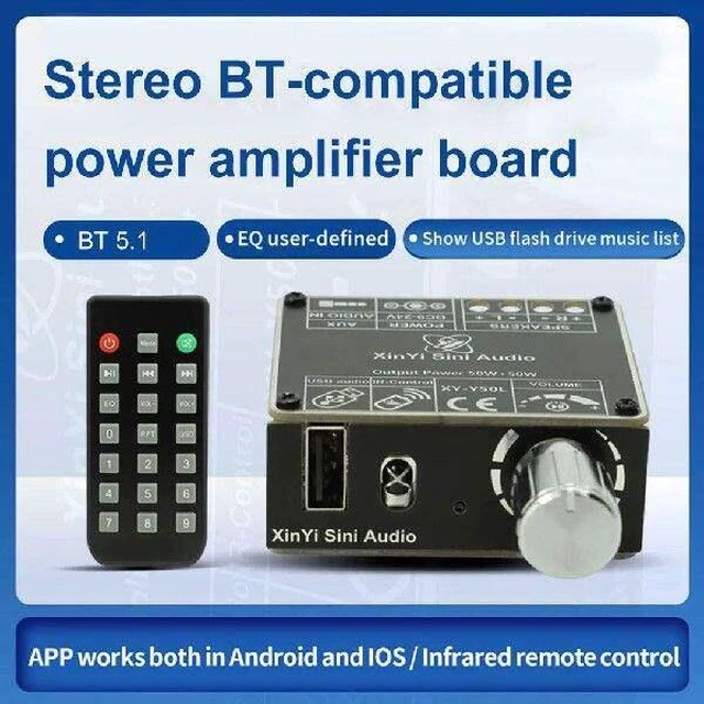 Alt view image 4 of 5 - XY-Y50L 50W+50W Stereo Audio Amplifier Board Bluetooth 5.1 Digital Power Amplifier Module with AUX and USB Input Dual Channel 2.0 HiFi Amp for DIY Speakers Infrared Remote Control DC9-24V