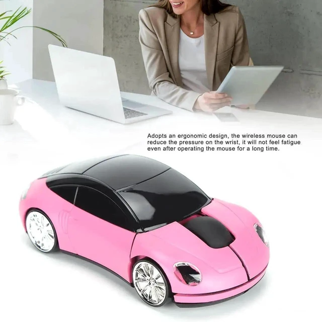 Alt view image 3 of 7 - 2.4GHz Wireless Gaming Mouse Pink Sports Car Shaped Computer Mouse with USB Receiver Plug and Play Ergonomic Design for Windows PC Laptop Desktop Office Browsing and Casual Gaming Battery Not Included