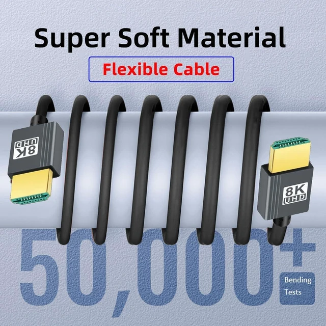 Alt view image 2 of 7 - HDMI 2.1 Male to Male Cable 48Gbps 8K@60Hz 4K@120Hz Ultra High Speed Gold-Plated Coaxial Cable 36AWG 3.8 mm Ultra-Soft Flexible HDMI Cable for TV Monitor Computer 0.5M