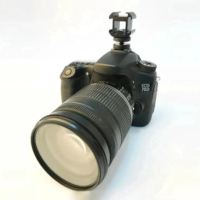 Alt view image 2 of 4 - Camera Hot Shoe Extension Bracket Triple Cold Shoe Mount Adapter with 1/4 Inch Screw Metal On-Camera Mounting Accessory for DSLR and Mirrorless Cameras Tripods Microphones