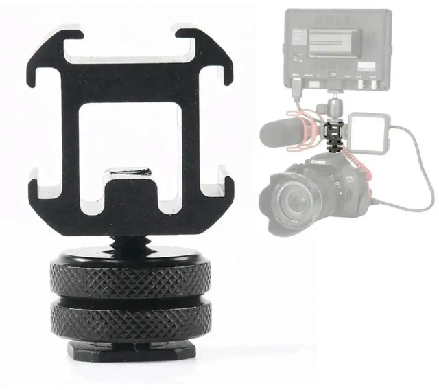 Alt view image 4 of 4 - Camera Hot Shoe Extension Bracket Triple Cold Shoe Mount Adapter with 1/4 Inch Screw Metal On-Camera Mounting Accessory for DSLR and Mirrorless Cameras Tripods Microphones