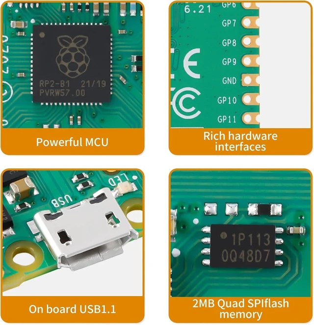 Alt view image 4 of 7 - RP2040 Pico Microcontroller Development Board Dual-Core ARM Cortex M0+ Processor up to 133 MHz 2MB Quad SPI Flash SPI/I2C/UART GPIO USB 1.1 Controller Module C/C++/Python 2 Pack