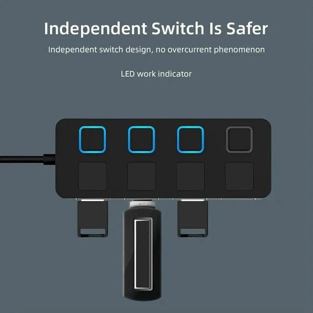 Main image of 4-Port USB 2.0 Hub 480Mbps Multiport Splitter Adapter and Port Expander Plug and Play Computer Accessory for Laptops and Desktop PCs Compact Portable Design for Windows Low-Power Peripherals