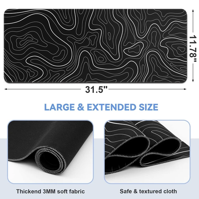 Alt view image 2 of 7 - Extended Gaming Mouse Pad 31.5 x 11.8 in XL Keyboard Mouse Mat and Desktop Protector Smooth Water-Resistant 3 MM Cloth Surface Stitched Edges Anti-Slip Rubber Base Black