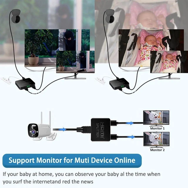 Alt view image 5 of 7 - 4K UHD 1 Input 2 Output HDMI Mirror Display Splitter Dual Screen Video Signal Duplicator for Monitors TVs and Projectors Plug-and-Play with 5FT HDMI Cable
