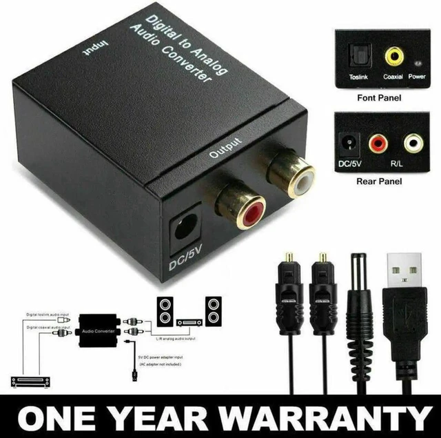 Main image of Digital Optical Toslink to Analog Audio Converter SPDIF DAC Adapter with Dual RCA and 3.5mm AUX Stereo Outputs 24-bit PCM and Dolby Digital Support USB Powered Includes Optical Fiber Cable