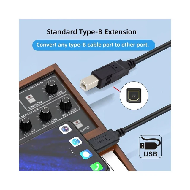 Alt view image 6 of 7 - Type-C Male to USB 2.0 Type-B Male Data Cable USB-C 3.1 Host OTG Device Connection Lead 480Mbps Bidirectional Transfer for Direct MIDI Keyboard and Printer Connection 100cm