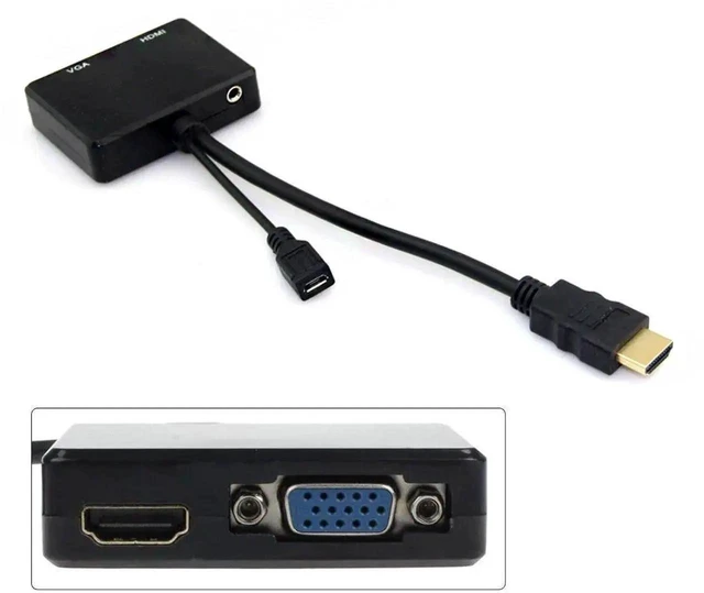 Alt view image 3 of 7 - Dual Display Video Adapter HDMI Input to VGA and HDMI Female Splitter Converter with 3.5mm Audio Jack Plug-and-Play Synchronized Output for Windows PC Monitor HDTV Projector
