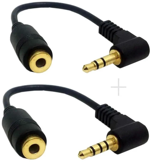 Alt view image 2 of 5 - 3.5mm TRS/TRRS Male to Female AUX Audio Extension Cable 90 Degree Right Angle Stereo Headphone Extender Cord for 3/4 Pole Headsets with Mic Gold Plated Connectors 10CM 2 Pack