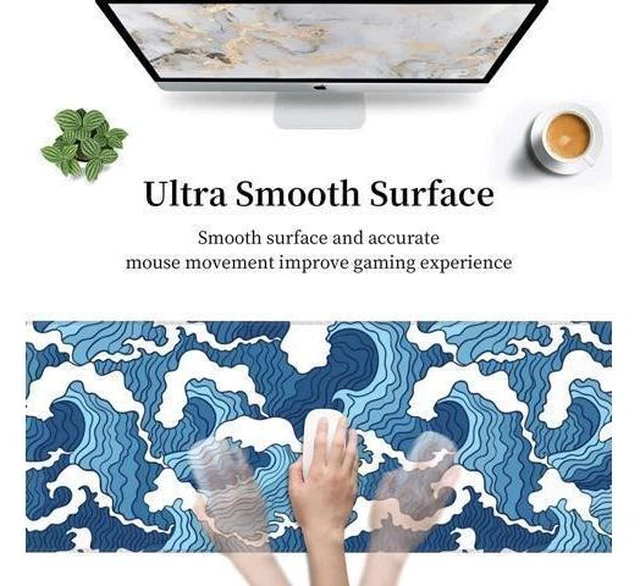Alt view image 5 of 7 - XL Extended Gaming Mouse Pad 31.5 X 11.8 Non Slip Rubber Mousepad with Stitched Edges Large Long Desk Pad and Extended Mice Pad for Gaming Blue and White