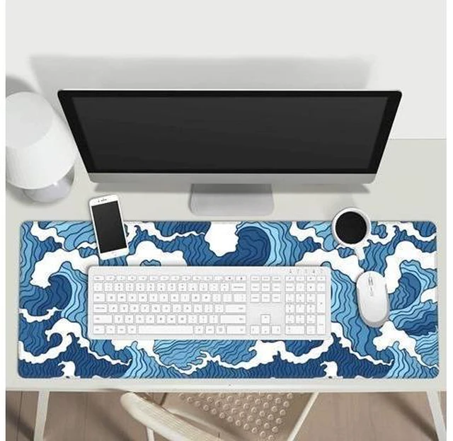 Alt view image 6 of 7 - XL Extended Gaming Mouse Pad 31.5 X 11.8 Non Slip Rubber Mousepad with Stitched Edges Large Long Desk Pad and Extended Mice Pad for Gaming Blue and White