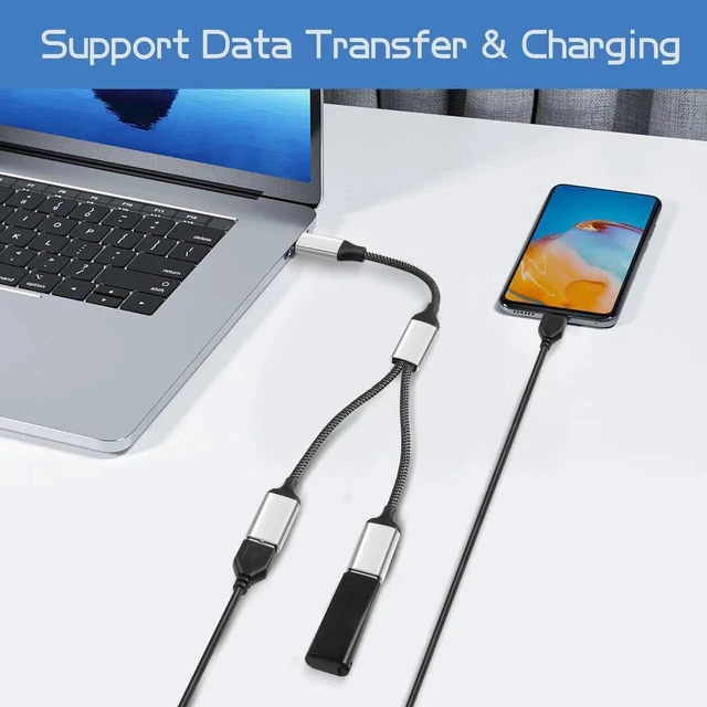 Alt view image 2 of 7 - 20CM USB-C OTG Y Splitter Cable Type-C Male to Dual Type-A Female Ports USB 3.0 1-to-2 Multiport Adapter for Car Laptop Desktop PC Space-Saving Port Expansion