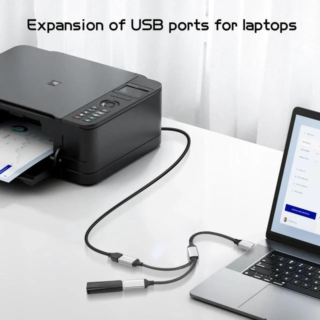 Alt view image 3 of 7 - 20CM USB-C OTG Y Splitter Cable Type-C Male to Dual Type-A Female Ports USB 3.0 1-to-2 Multiport Adapter for Car Laptop Desktop PC Space-Saving Port Expansion