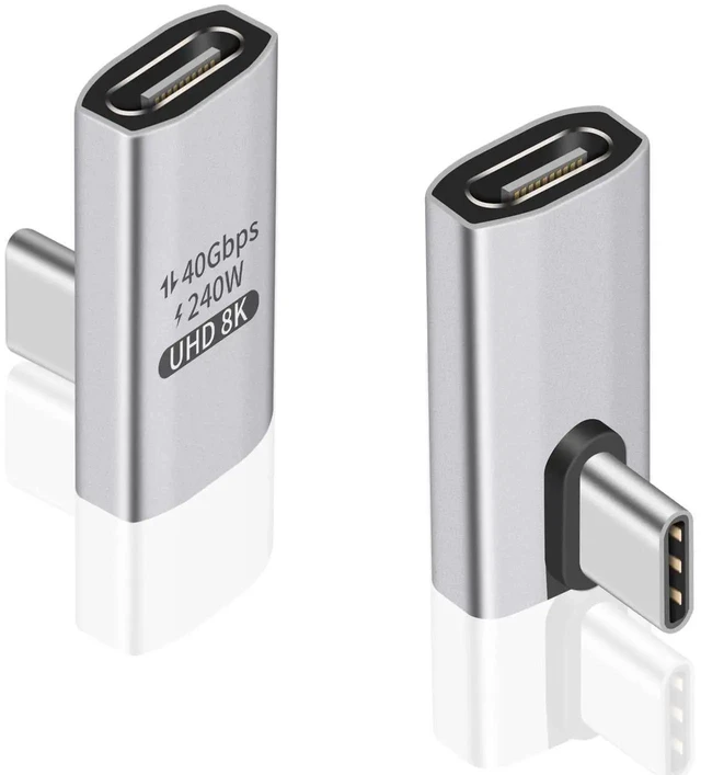 Main image of 90 Degree USB-C Adapter 240W Fast Charging Right Angle USB-C Male to Female Connector 40Gbps Data Transfer 8K@60Hz Video and Audio Thunderbolt 4/3 Compatible for Laptop Tablet Phone